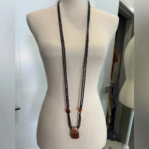 Multi-Strand Beaded Design Featuring Black Hematite Beads and Orange Agate. - Picture 6 of 11